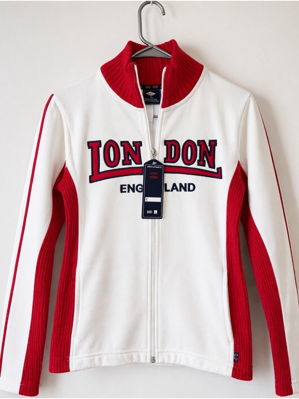 London England Full-Zip Hoodie Jacket - White & Red